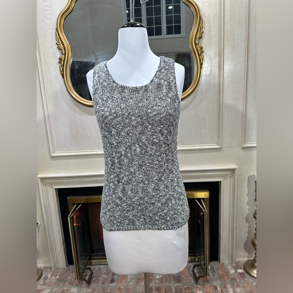 Chico's Tank Top 1 Medium Black White Marled Knit Cotton Career Classic